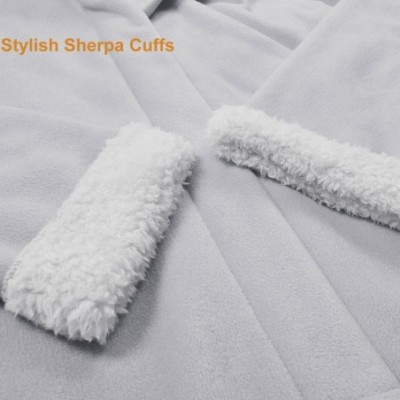 Robes Women's Hooded Robes Soft Warm Short Plush Fleece Bathrobe Sherpa Lined Dressing Gown - Grey - CR180KLUIMN