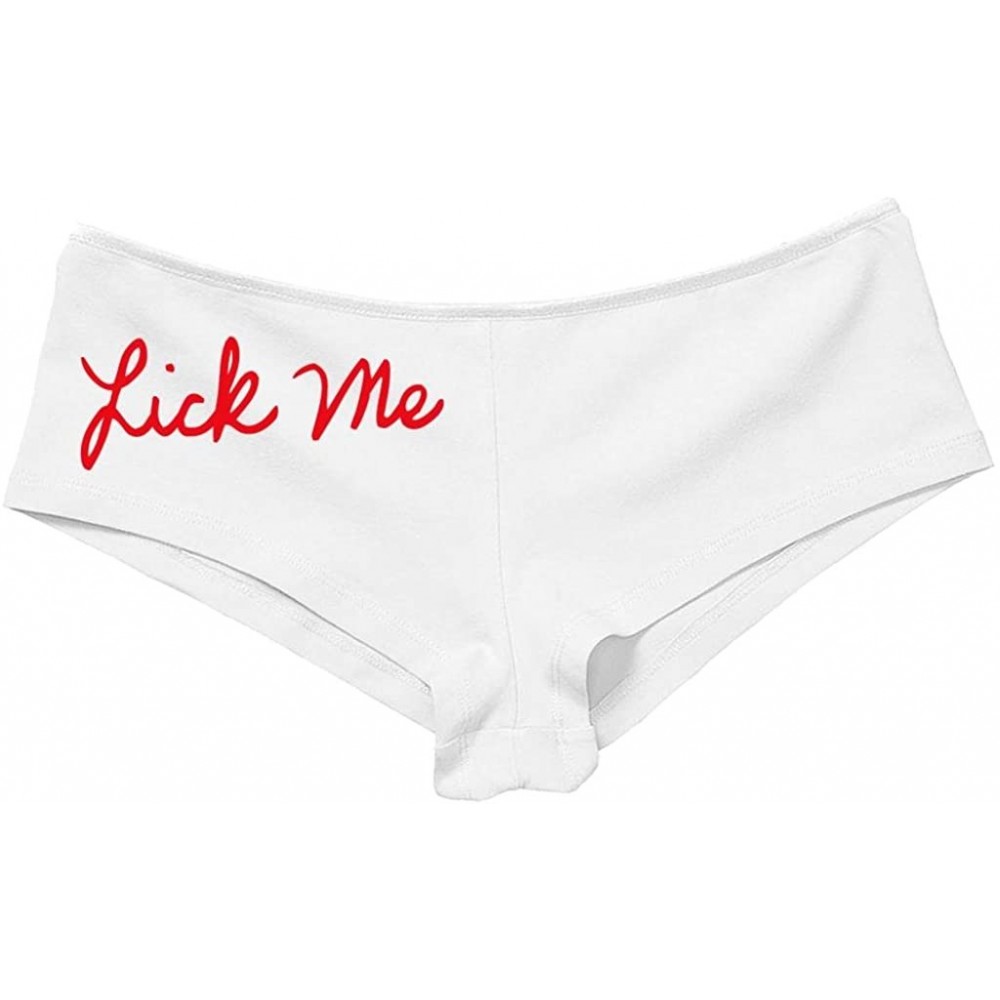 Panties Women's Lick Me Cute Fun Booty Shorty Hot Sexy Boyshort White - White/Red - C311UPEUGT3