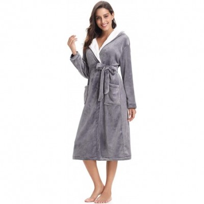 Robes Women's Plush Soft Warm Coral Fleece Bathrobe Long Robes Soft Ladies Long Robes Housecoats Winter Sleepwear - Gray(with...