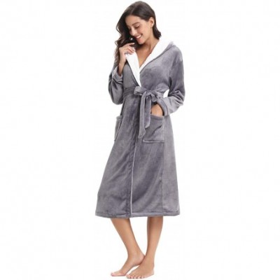 Robes Women's Plush Soft Warm Coral Fleece Bathrobe Long Robes Soft Ladies Long Robes Housecoats Winter Sleepwear - Gray(with...