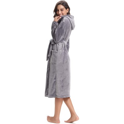 Robes Women's Plush Soft Warm Coral Fleece Bathrobe Long Robes Soft Ladies Long Robes Housecoats Winter Sleepwear - Gray(with...