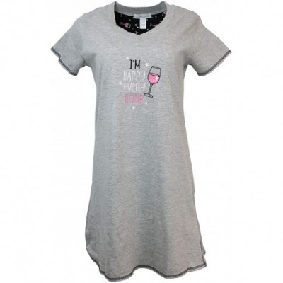 Nightgowns & Sleepshirts Women's Plus Size Nightgown- 100% Cotton- Short Sleeves - Grey I'm Happy Every Hour - CP18SG28X3E