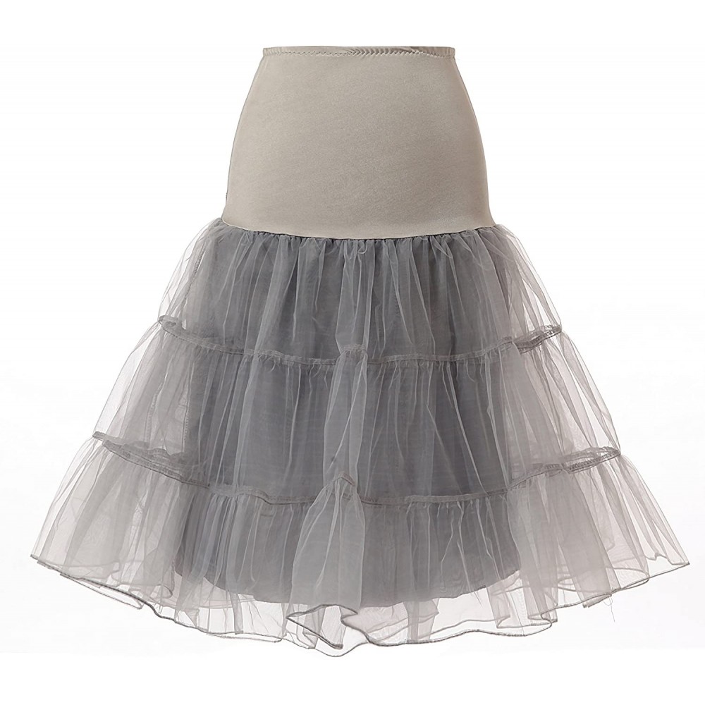 Slips Women's Vintage Rockabilly Petticoat 25" Length Tutu Underskirt - Grey - CU127Z55POZ