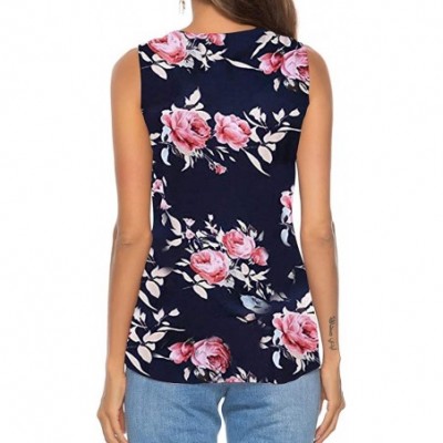 Thermal Underwear Women Casual Floral Print Sleeveless Bandage Straps V-Neck Vest Blouse Tops Camisole Tee Shirt - Navy - CJ1...