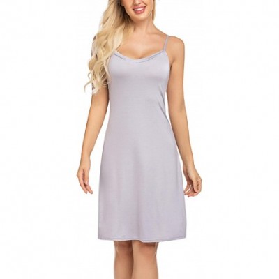 Slips Women Full Slips Sexy Chemise Nightgown V Neck Straight Dress Nightwear S-4XL - Light Grey - CO18ZEEWHO4