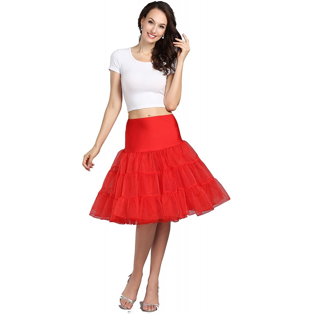 Slips Women's Vintage 50s Rockabilly Petticoat 27" Length Tutu Underskirt - Red - C612910SN3H