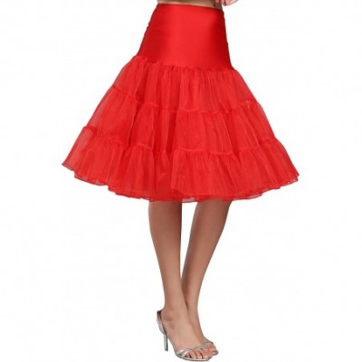 Slips Women's Vintage 50s Rockabilly Petticoat 27" Length Tutu Underskirt - Red - C612910SN3H