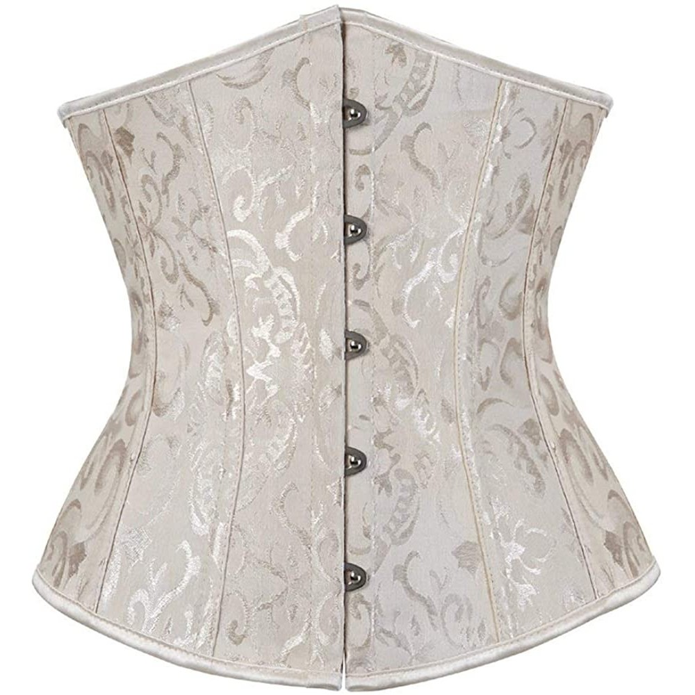 Bustiers & Corsets Women Spiral Underbust Lace Jacquard Brocade Waist Training Corset Sexy Vintage - Apricot - CN18I8EZUO3