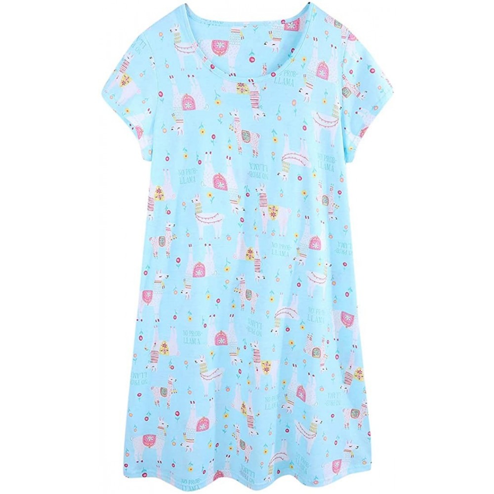 Nightgowns & Sleepshirts Women Cotton Nightgown Casual Print Sleep Dress Shirt Tee Short Sleeve Sleepwear - Blue Alpaca - CH1...