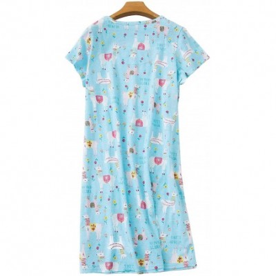 Nightgowns & Sleepshirts Women Cotton Nightgown Casual Print Sleep Dress Shirt Tee Short Sleeve Sleepwear - Blue Alpaca - CH1...