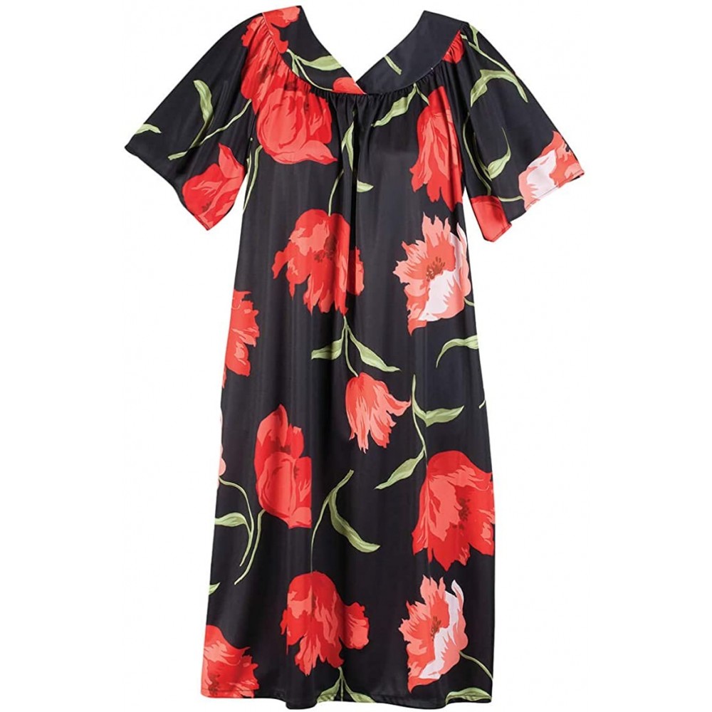 Nightgowns & Sleepshirts Red Poppies Poly Lounger - Black & Red - CV18XTHY337