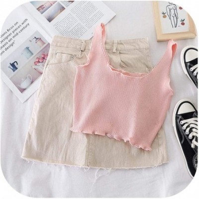 Camisoles & Tanks Female Square Neck Crop Tops Simple Summer Camisoles Lady Underwear Femme Hem Tank Women - Pink - CV199NIUMTC