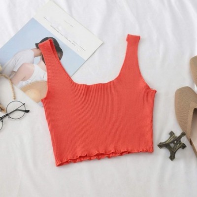 Camisoles & Tanks Female Square Neck Crop Tops Simple Summer Camisoles Lady Underwear Femme Hem Tank Women - Pink - CV199NIUMTC