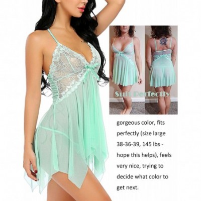 Baby Dolls & Chemises Women Lingerie Lace Babydoll V Neck Sleepwear Strap Chemise - Apple Green - CV18523XYI4