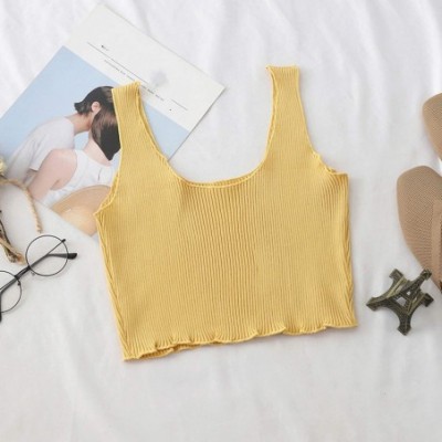 Camisoles & Tanks Female Square Neck Crop Tops Simple Summer Camisoles Lady Underwear Femme Hem Tank Women - Pink - CV199NIUMTC