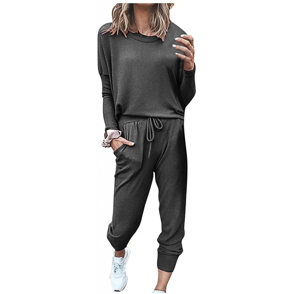 Sets Pajama Set for Women-Womens Long Sleeve Pajamas Set Long Tops and Pants 2 Piece Joggers Nightwear Loose Sleepwear - Deep...