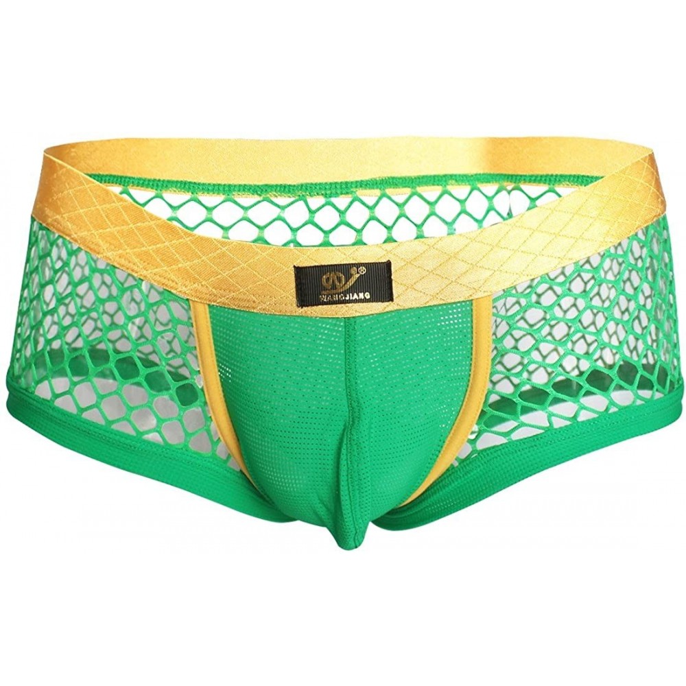 Bikinis Mens Openwork Breathable Mesh Boxer Briefs Underwear - Green - CC11Y8ML6Z1