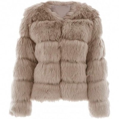 Thermal Underwear Women Winter Furs Coat Luxury Faux Fox Fur Jacket Slim Long Sleeve Collar Overcoat - A-khaki - C218ZUM0CDN