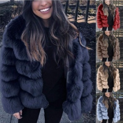 Thermal Underwear Women Winter Furs Coat Luxury Faux Fox Fur Jacket Slim Long Sleeve Collar Overcoat - A-khaki - C218ZUM0CDN