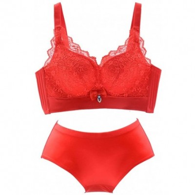 Bras Women's Sexy Soft Lace Lingerie Set Push up Underwear Floral Lace Wireless Sheer Bra and Panty Set - Red Only Bra - C018...