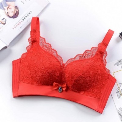 Bras Women's Sexy Soft Lace Lingerie Set Push up Underwear Floral Lace Wireless Sheer Bra and Panty Set - Red Only Bra - C018...