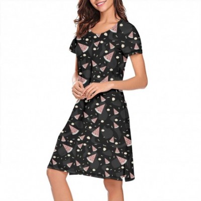 Tops Womens Short Sleeve Nightshirts Cute Watermelon Gifts Black Cotton Sleep Dress Tee - CO199MSTOU3