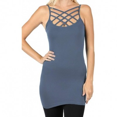 Camisoles & Tanks Womens Crisscross Lattice Front Round Neck Seamless Cami Camisole Tops Multi Pack [S-3XL] - Cement - C918TM...