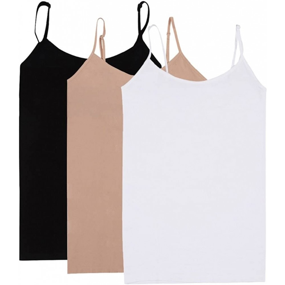 Tops Camisole for Women- Adjustable Spaghetti Strap Cami - Black&complexion&white - CA18D0HOTQA