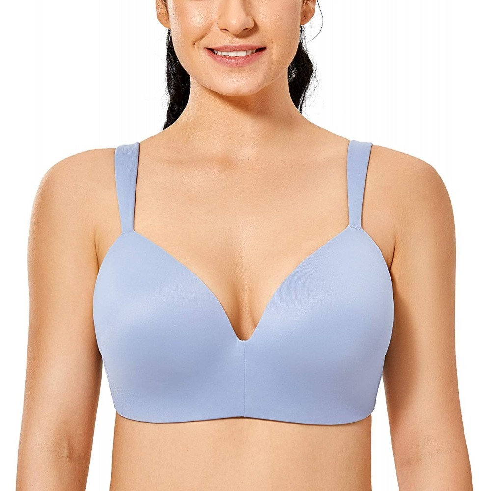 Bras Women's Wirefree T-Shirt Bra Plus Size Lightly Lined Comfort Straps Smooth Back - Mystery Blue - CL196E038XY