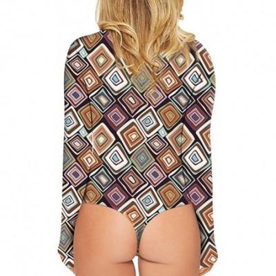 Shapewear Womens Print Long Sleeve High Neck Stretchy Bodysuit Jumpsuits Rompers - Khaki-high Neck - CI12NZ5T7MN