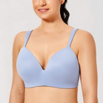 Bras Women's Wirefree T-Shirt Bra Plus Size Lightly Lined Comfort Straps Smooth Back - Mystery Blue - CL196E038XY