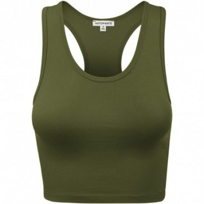 Shapewear Women's Cotton Racerback Basic Crop Tank Tops - 001-army Green-1 - CF198O9AMUM