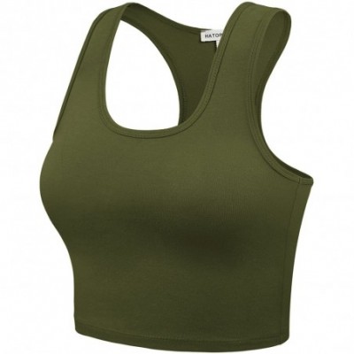 Shapewear Women's Cotton Racerback Basic Crop Tank Tops - 001-army Green-1 - CF198O9AMUM