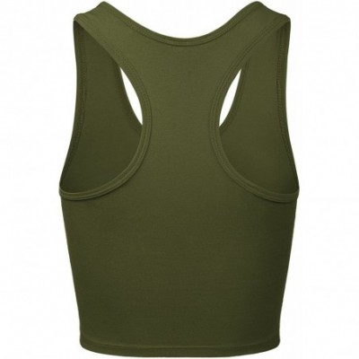 Shapewear Women's Cotton Racerback Basic Crop Tank Tops - 001-army Green-1 - CF198O9AMUM