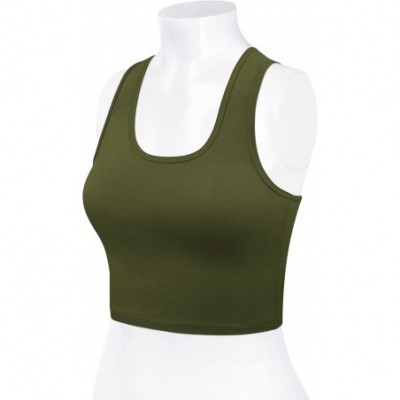 Shapewear Women's Cotton Racerback Basic Crop Tank Tops - 001-army Green-1 - CF198O9AMUM