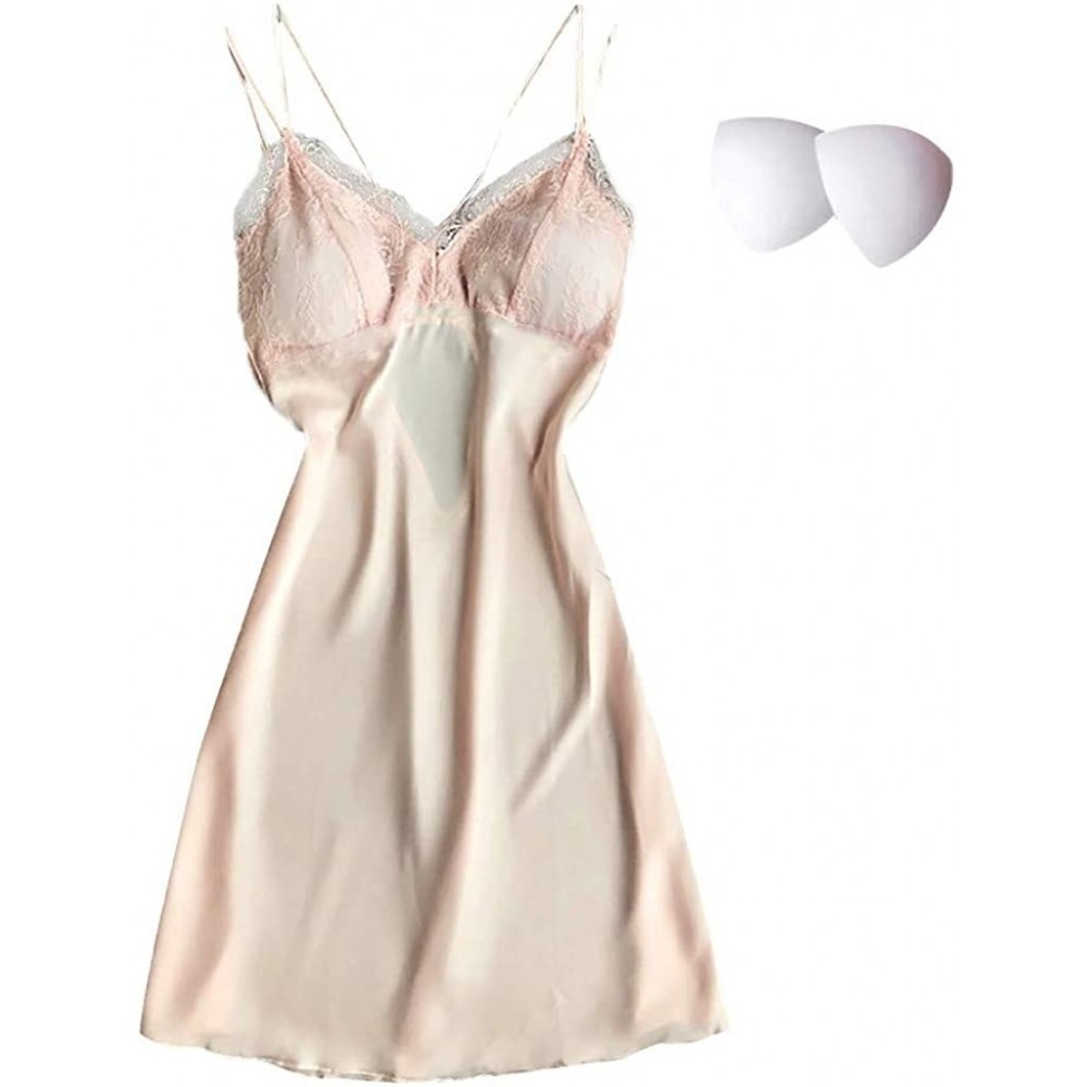 Slips Chemise Nightgown-Women Lace Modal Sleepwear Chemises V-Neck Full Slip Babydoll Nightskirt - Beige - CY193IA96E8