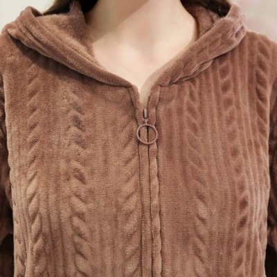 Robes Couple Bathrobe Winter Plush Fleece Hooded Zipper Long Robe Coat Warm Housecoat Thick Nightgown - Coffee - CZ18AUNR0RT