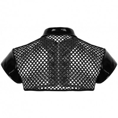 Undershirts Men's Wetlook Sheer Fishnet Muscle Half Crop Tank Top Front Zipper T- Shirt Vest Clubwear - C118U0ZUZEY