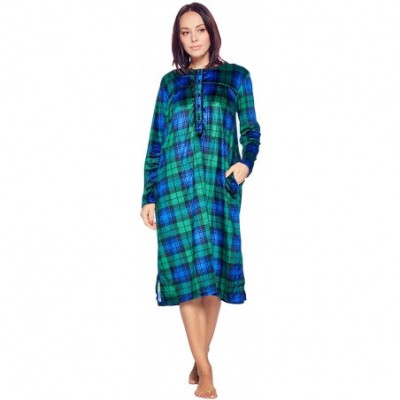 Nightgowns & Sleepshirts Women's Micro Fleece Long Sleeve Nightgown - Blackwatch Plaid - CH18WWGM9ZH