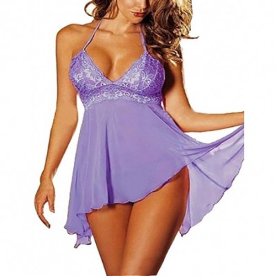 Baby Dolls & Chemises Sexy Lingerie Fashion Christmas Sexy Uniform Womens Lingerie Temptation Hat - Purple - CF18DO3CSI7