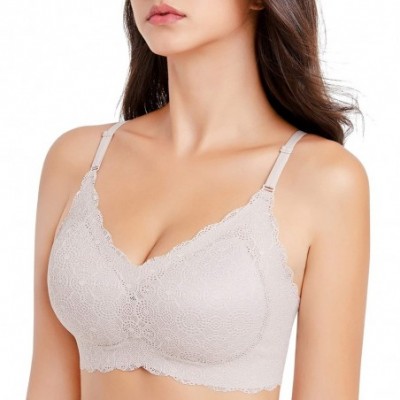 Bras Women Lace Bra Wirefree Seamless Comfort Breathable Elegant Everyday Bra Plus Size - Gray - CH18WKDOCAQ