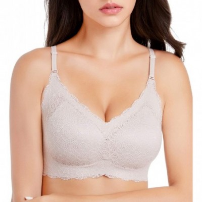 Bras Women Lace Bra Wirefree Seamless Comfort Breathable Elegant Everyday Bra Plus Size - Gray - CH18WKDOCAQ