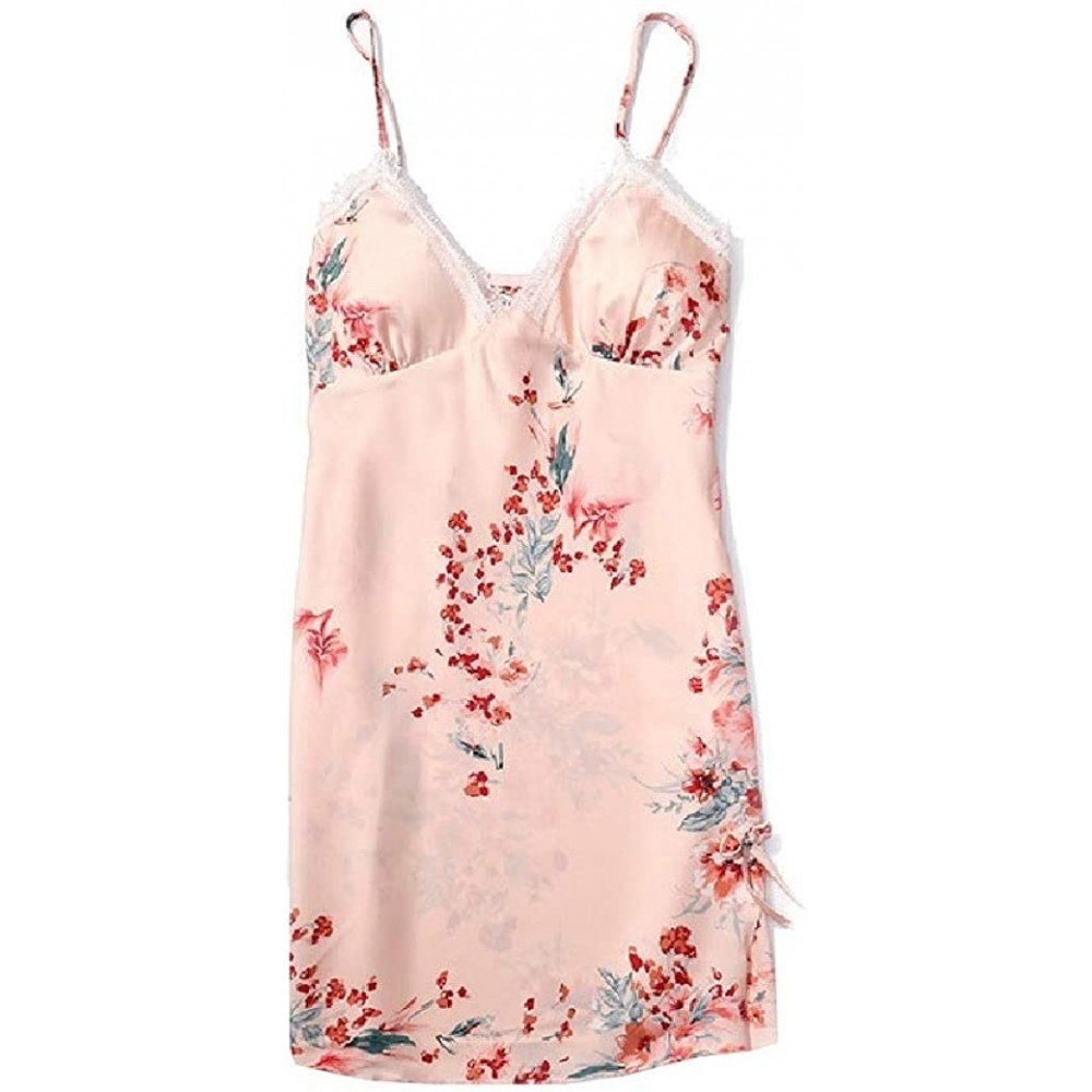 Nightgowns & Sleepshirts Women's Sling Floral Printed Lace Chemise Retro Lounger Sleep Dress - As1 - CE19E7GSM2O