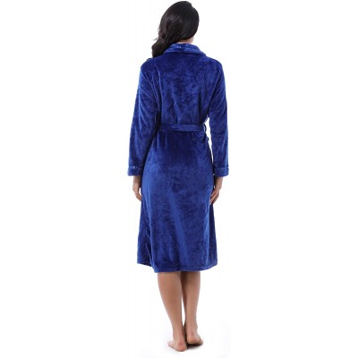 Robes Women's Super Soft Warm Plush Bathrobe Hotel Spa Robe with 2 Pockets Blue - Blue - CH18M7EWQGX