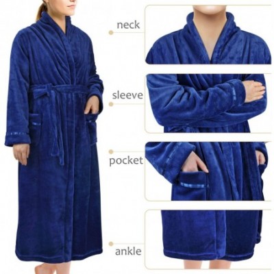 Robes Women's Super Soft Warm Plush Bathrobe Hotel Spa Robe with 2 Pockets Blue - Blue - CH18M7EWQGX