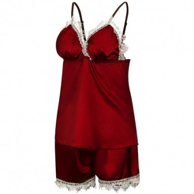 Baby Dolls & Chemises Women Sexy Lace Lingerie Nightwear Underwear Babydoll Short Sleepwear Set - Red - CI19D7AWQ5C