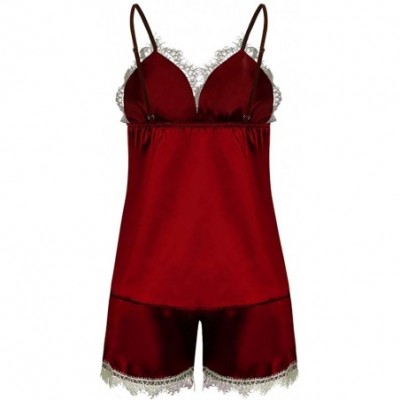 Baby Dolls & Chemises Women Sexy Lace Lingerie Nightwear Underwear Babydoll Short Sleepwear Set - Red - CI19D7AWQ5C