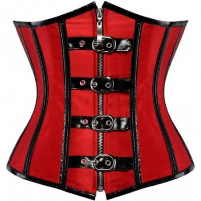 Bustiers & Corsets Women's Bustier Spiral Steel Boned Steampunk Gothic Corset with Zip - Red - C318LUZ255L