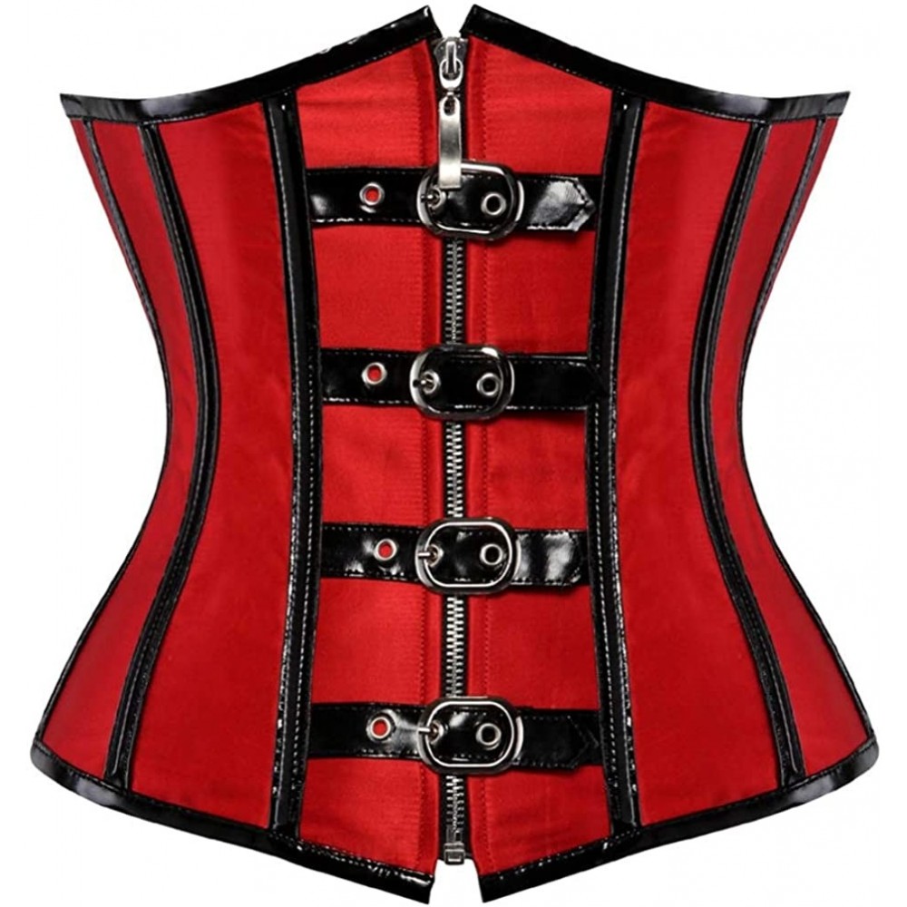 Bustiers & Corsets Women's Bustier Spiral Steel Boned Steampunk Gothic Corset with Zip - Red - C318LUZ255L