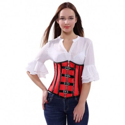 Bustiers & Corsets Women's Bustier Spiral Steel Boned Steampunk Gothic Corset with Zip - Red - C318LUZ255L